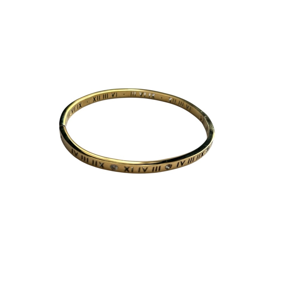 Roman Numeral 18K Gold Plated Bangle Bracelet with Crystals - Picture 2 of 3